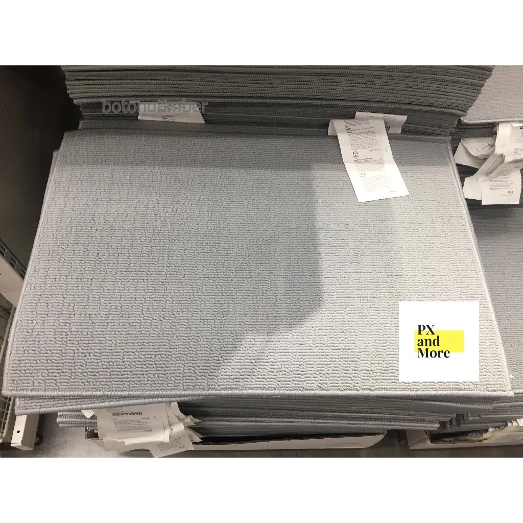 IKEA FINTSEN พรม เช็ดเท้า แบบซับน้ำ เนื้อนุ่ม ซักได้ ยึดติดพื้น ไม่ลื่น สีขาว เทา 40x60 ซม.