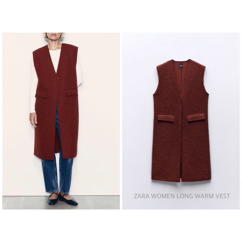 ZARA เสื้อกั๊ก คอวี แขนกุด WOMEN LONG WARM VEST