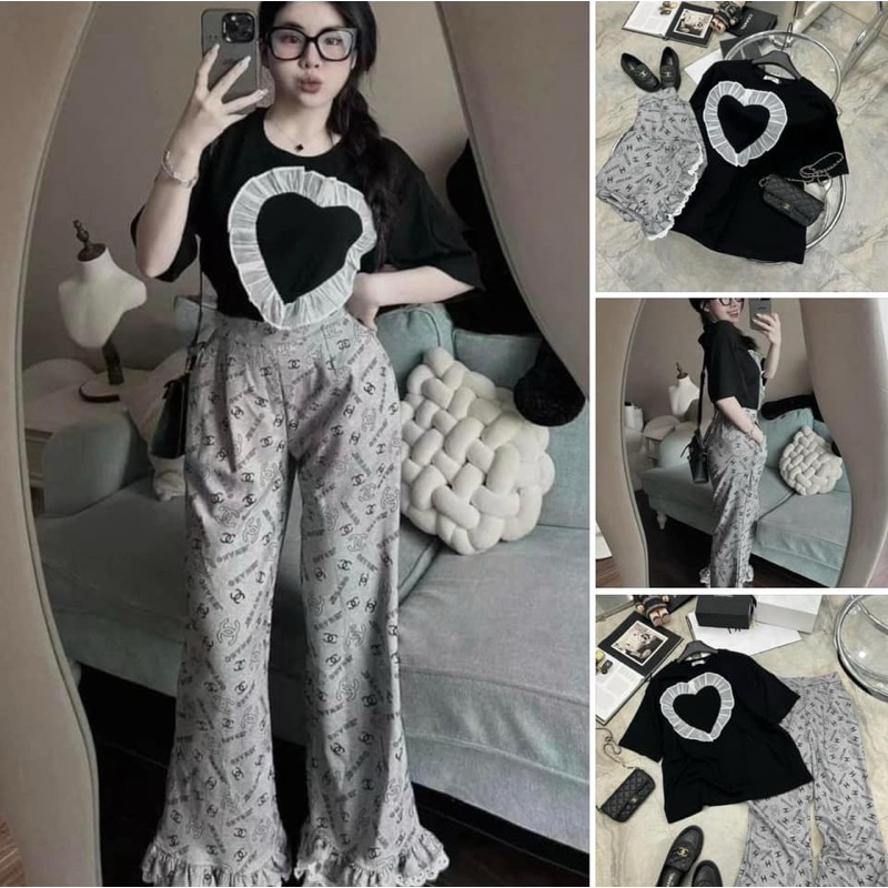 พร้อมส่ง(จากไทย) เซต 2 ชิ้น เสื้อ+กางเกง หัวใจ