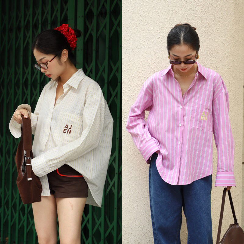 AJEN | OVERSIZED SHIRT เสื้อเชิ้ตแขนยาวปักโลโก้