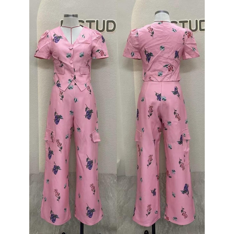 (s,m,l) ชุดเซตกางเกงขายาว เสื้อแขนสั้น+กางเกงเอวสูง งานป้าย amelia