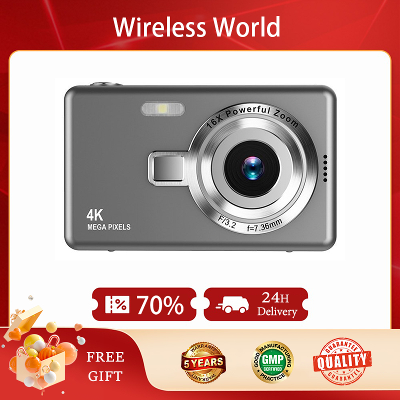กล้องดิจิตอล Digital Camera 4K กล้อง Mini CCD 32GB การ์ดหน่วยความจำกล้อง Vlogo ซูมอัตโนมัติ