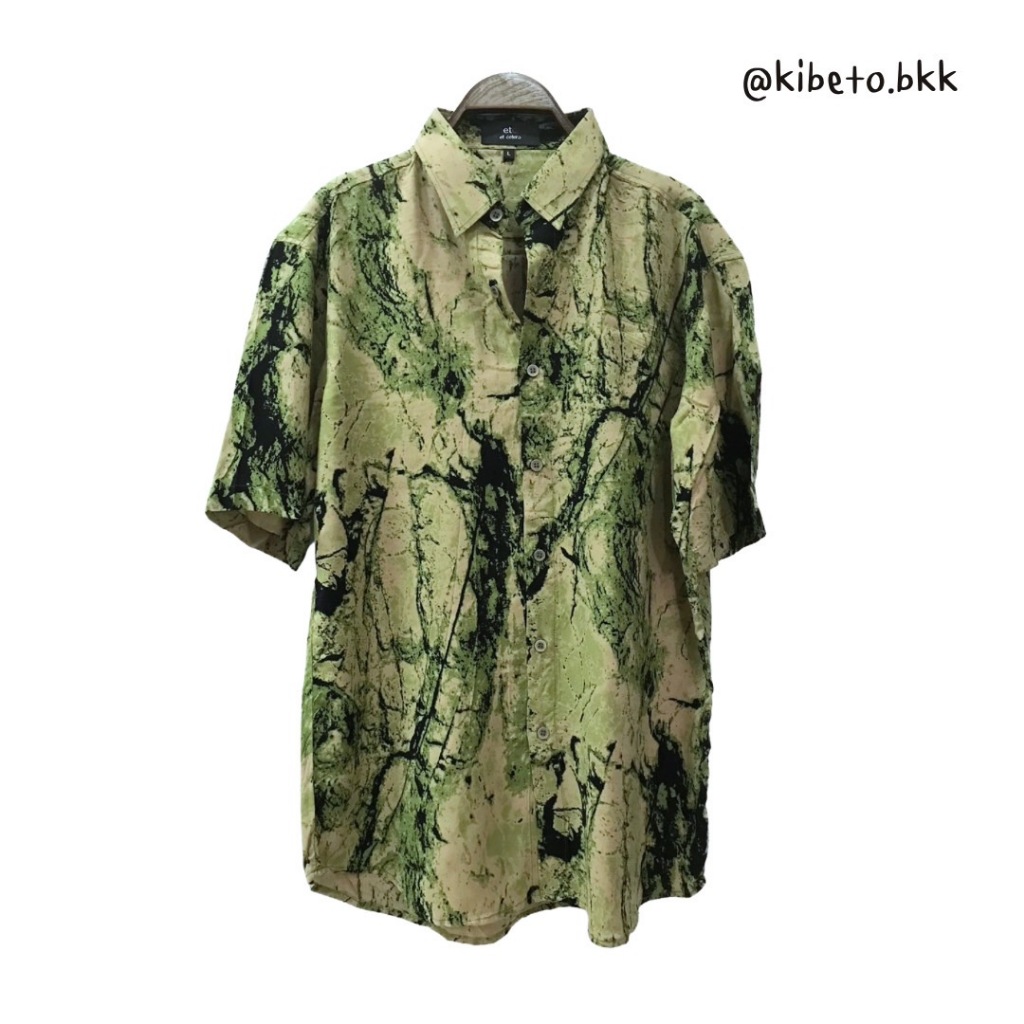 kibeto เสื้อฮาวาย ลายหินอ่อนสีเขียว ผ้าสปันเรยอน เนื้อนิ่ม ใส่สบาย