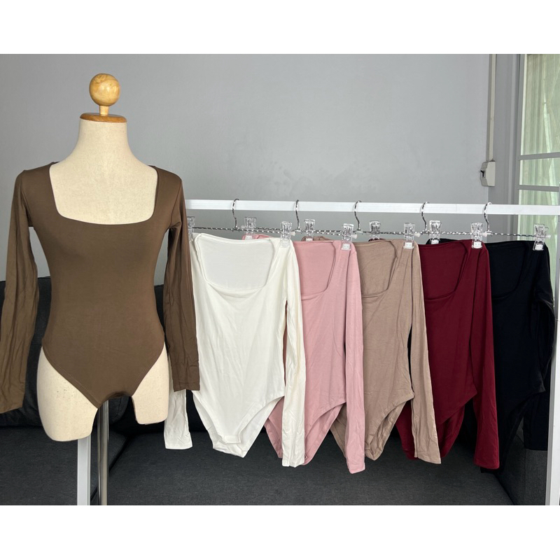 mnv_shop bodysuit บอดี้สูทแขนยาว ผ้าเรย่อน มีกระดุมแป๊ก ผ้า2ชั้นตรงอก (B287)