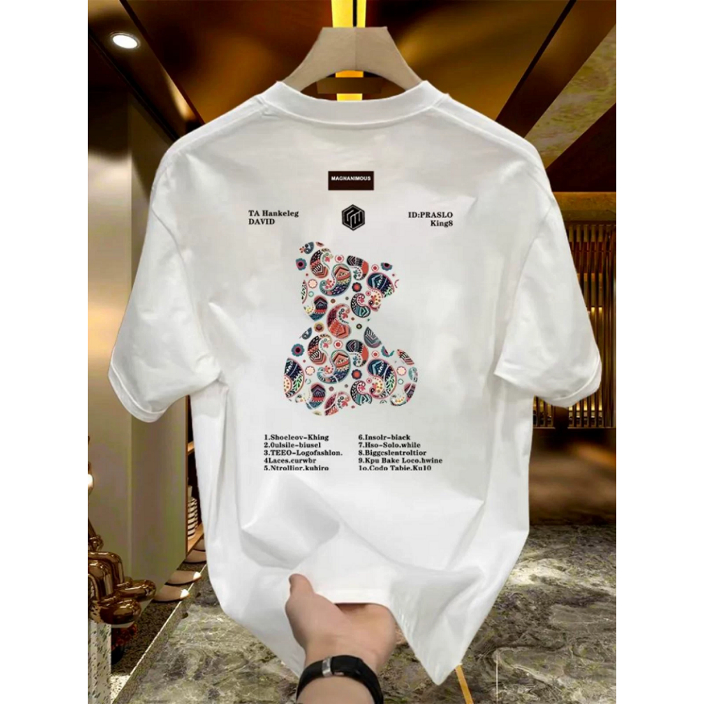 Top.street เสื้อยืดแขนสั้นคอกลมสีลูกหมีพิมพ์ผ้าฝ้าย oversize เกาหลีเสื้อระบายอากาศได้ดี และสวมใส่สบาย