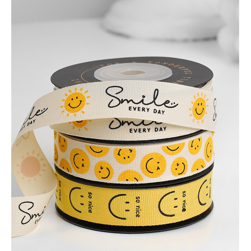 ริบบิ้นผ้า Smile Ribbon ริบบิ้นลายหน้ายิ้ม Smiley ริบบิ้นน่ารัก