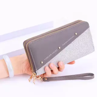 (GC-004) แบรนด์ SWAGGER กระเป๋าสตางค์ใบบาว 2 ซิป แฟชั่นใบยาวกากเพชร ซิปคู่