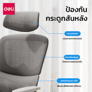 Deli เก้าอี้ทำงาน เก้าอี้ออฟฟิศเพื่อสุขภาพ ล็อคเอนได้ รองรับเอว แก้ปวดออฟฟิศซินโดรม Office chair