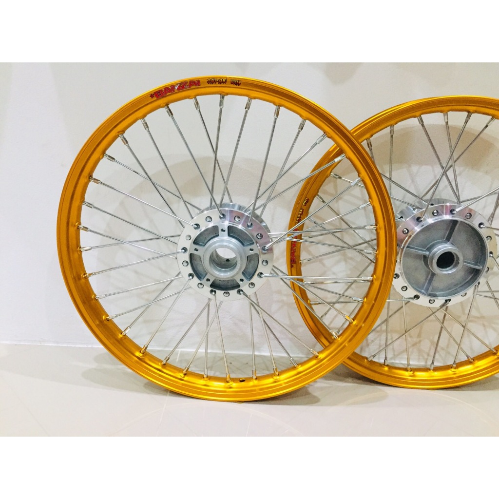 ชุดล้อพร้อมสานขอบBANZAIสีทอง1คู่แท้รุ่น เวฟ110 i เวฟ110 i new-เวฟ125 i ปลาวาฬเวฟ125Ledขอบทองดุมกลึงเ