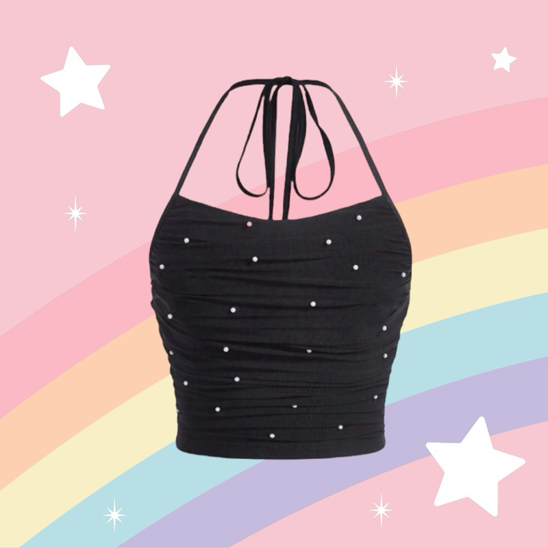 คล้อยคอ ปักมุก จับจีบ แต่งผ้าตาข่าย