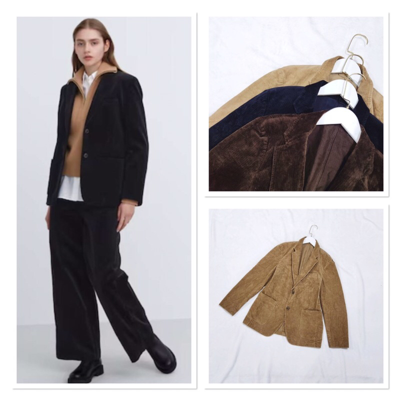 uniqlo เบลเซอร์ คอบาก ติดกระดุม ผ้าลูกฟูก