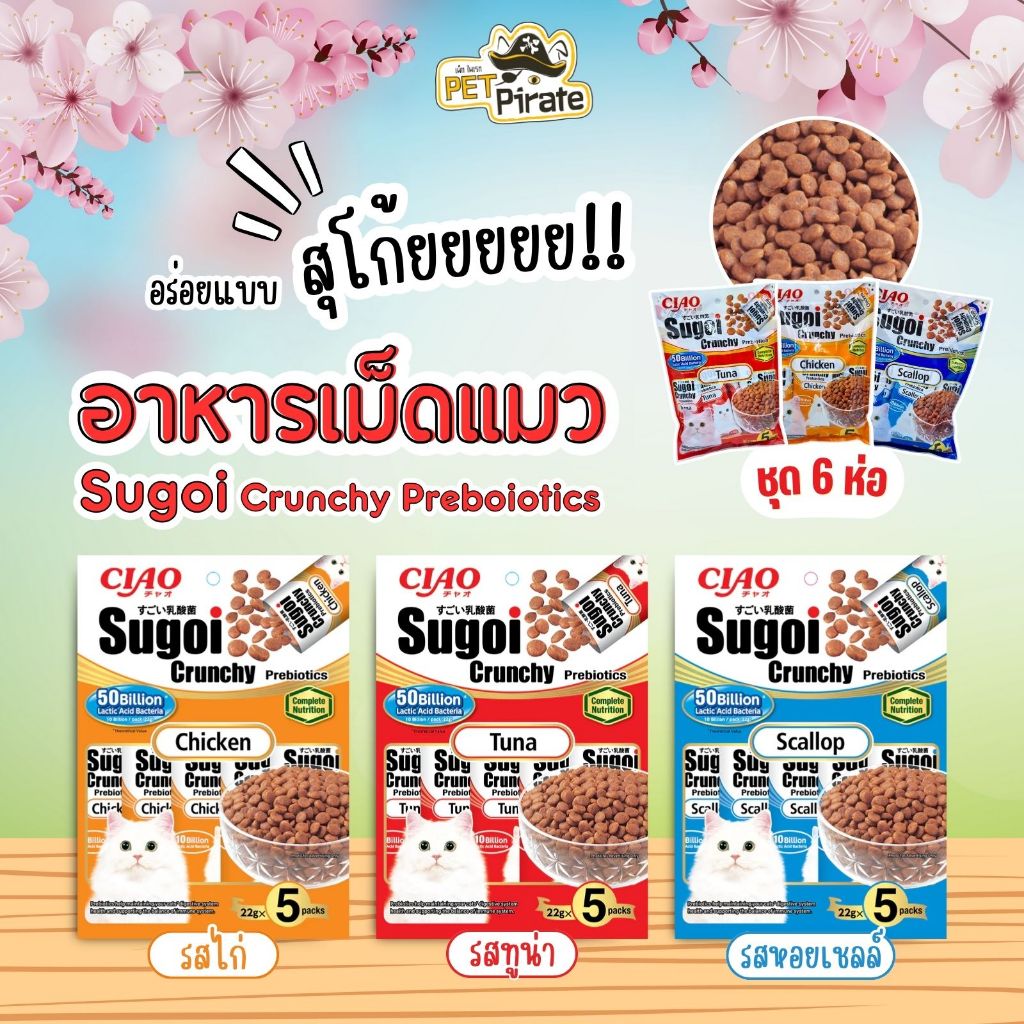 CIAO Sugoi อาหารเม็ดแมว [ชุด 6 ห่อ] อายุ 4 เดือนขึ้นไป เสริมภูมิ ดูแลระบบทางเดินอาหาร