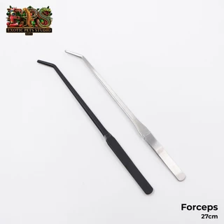 Forceps ฟอร์เซปปลายตรงและปลายงอ สีดำและสีเงิน ขนาด 27 cm. / 38 cm. ที่คีบสแตนเลส ปากคีบสแตนเลส