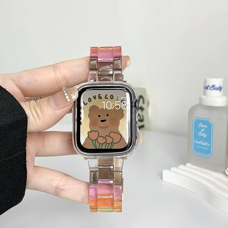 สายเรซิ่นหินอ่อนรุ้ง สาย watch 10 9 ultra 8 7 6 5 นาฬิกาข้อมือ ใช้ได้กับ ซีรีส์ 1-7 สาย iwatch สายนาฬิกา smart watch