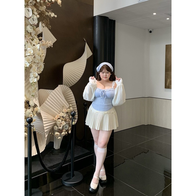 CC Plus+ (J1289/J1289-1/A2348สายเดี่ยว/เสื้อคลุม/กระโปรง สุดน่ารักโซคิ้วท์ เหมาะสำหรับสาวพลัสไซส์(ขายแยก)