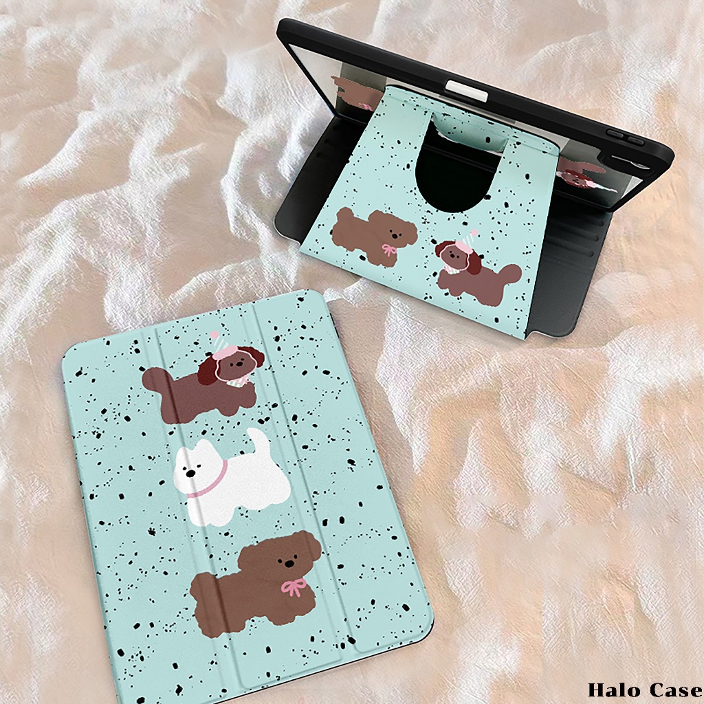 ออกให้ 24 ชม case iPad Pro11 2024 Air6 MINI7 ลูกสุนัขลายจุดมิ้นต์ ที่ใส่ปากกา เคสiPadหมุน 360° Air5
