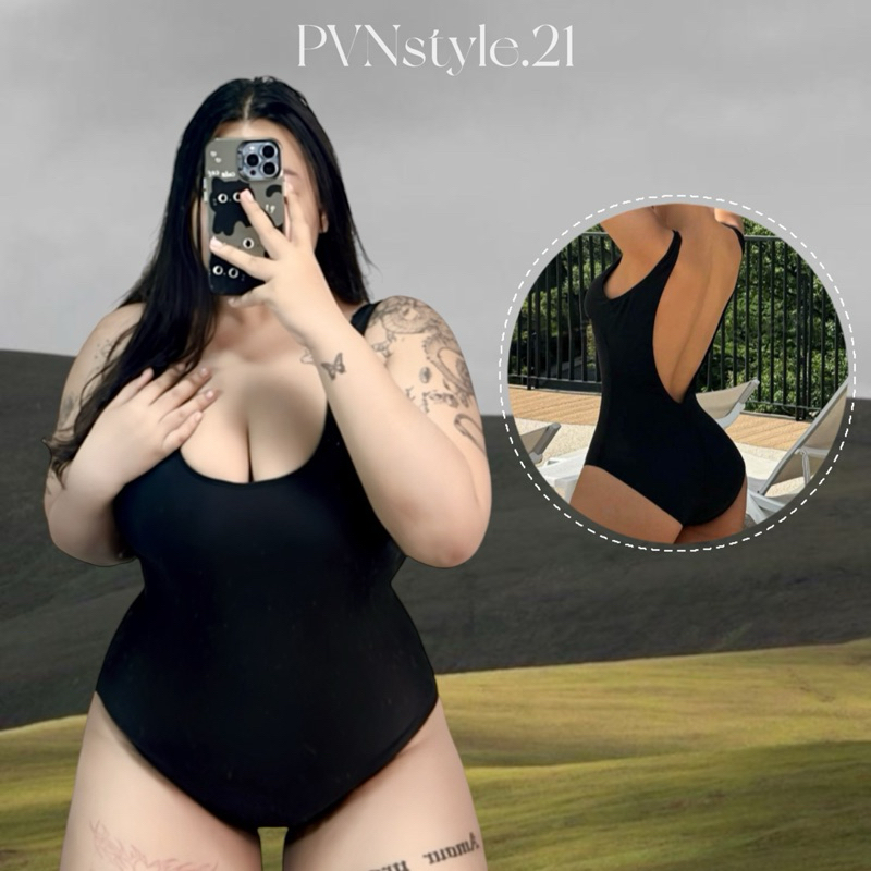 (ไซส์ใหญ่) ชุดว่ายน้ำวันพีชดีเทลเว้าหลัง มีฟองน้ำในตัว อก 36-48