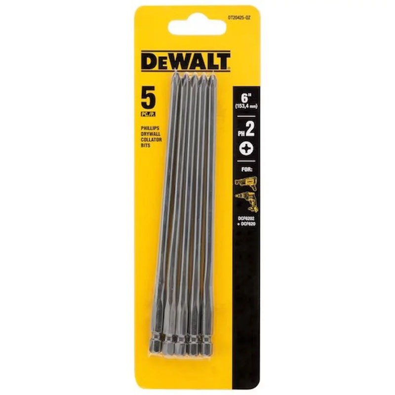 DEWALT ดอกไขควง 6" PH2 156 มม. 5 ชิ้น/แพ็ค (153,4mm.) รุ่น DT20425-QZ สำหรับเครื่อง DCF6202 / DCF620