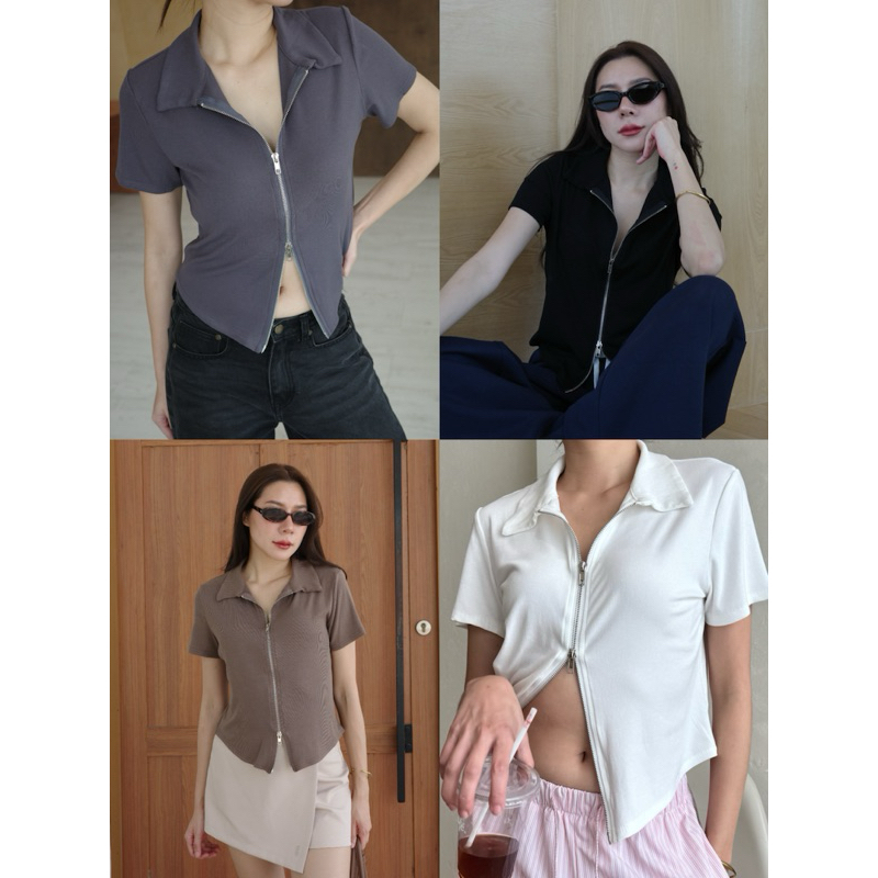 BABIEXBANIE - ZIPPY TOP เสื้อโปโลแขนสั้นรูดซิป