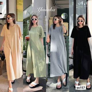 เดรสคอกลมแขนสั้น ทรงปล่อยแบบ oversize style เจาะกระเป๋าข้าง …