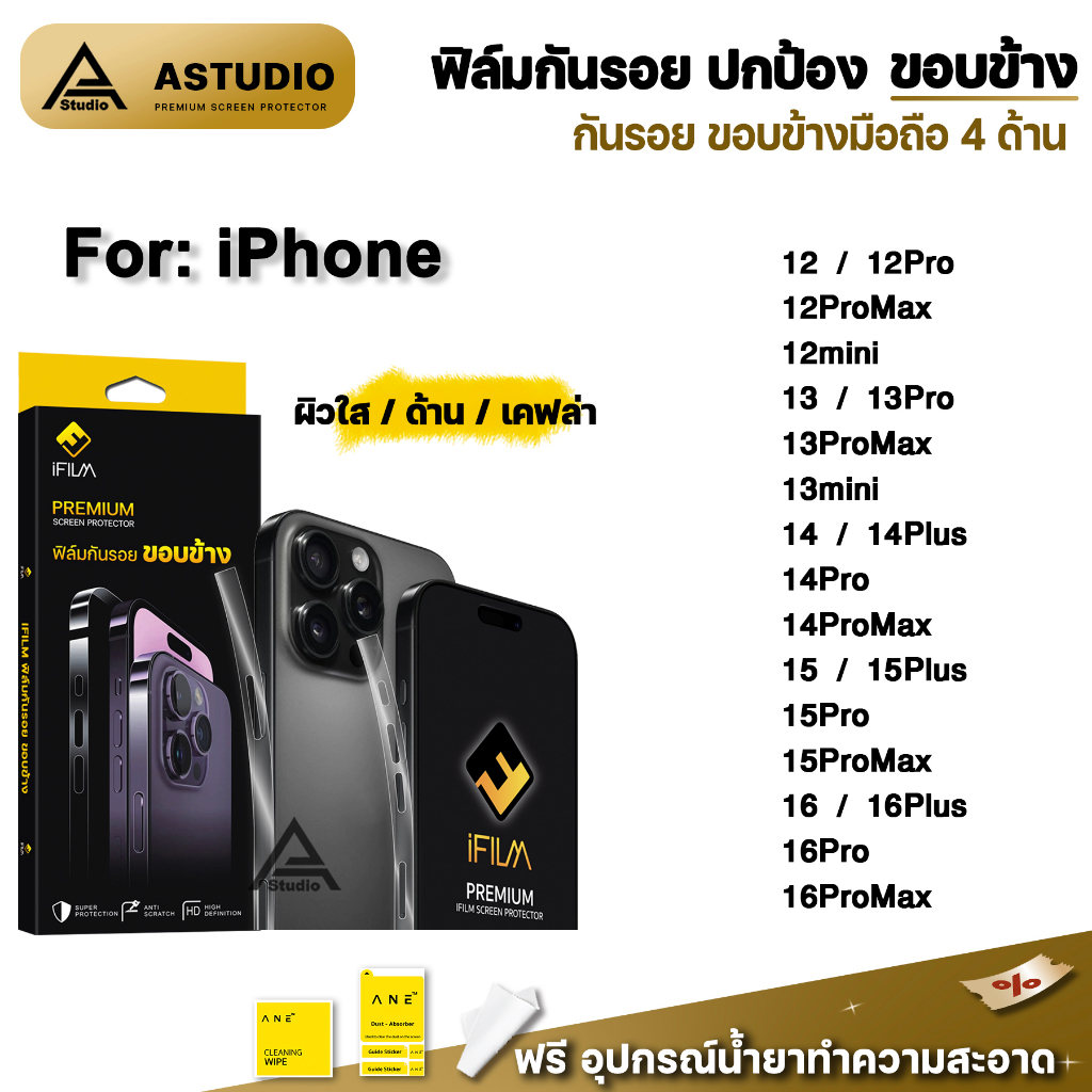 iFilm ฟิล์มกันรอย ขอบข้าง For iphone 16 pro max 16plus 15promax 15 plus 14 promax 14plus 13 12 ฟิล์มข้าง ไอโฟน ใส ด้าน