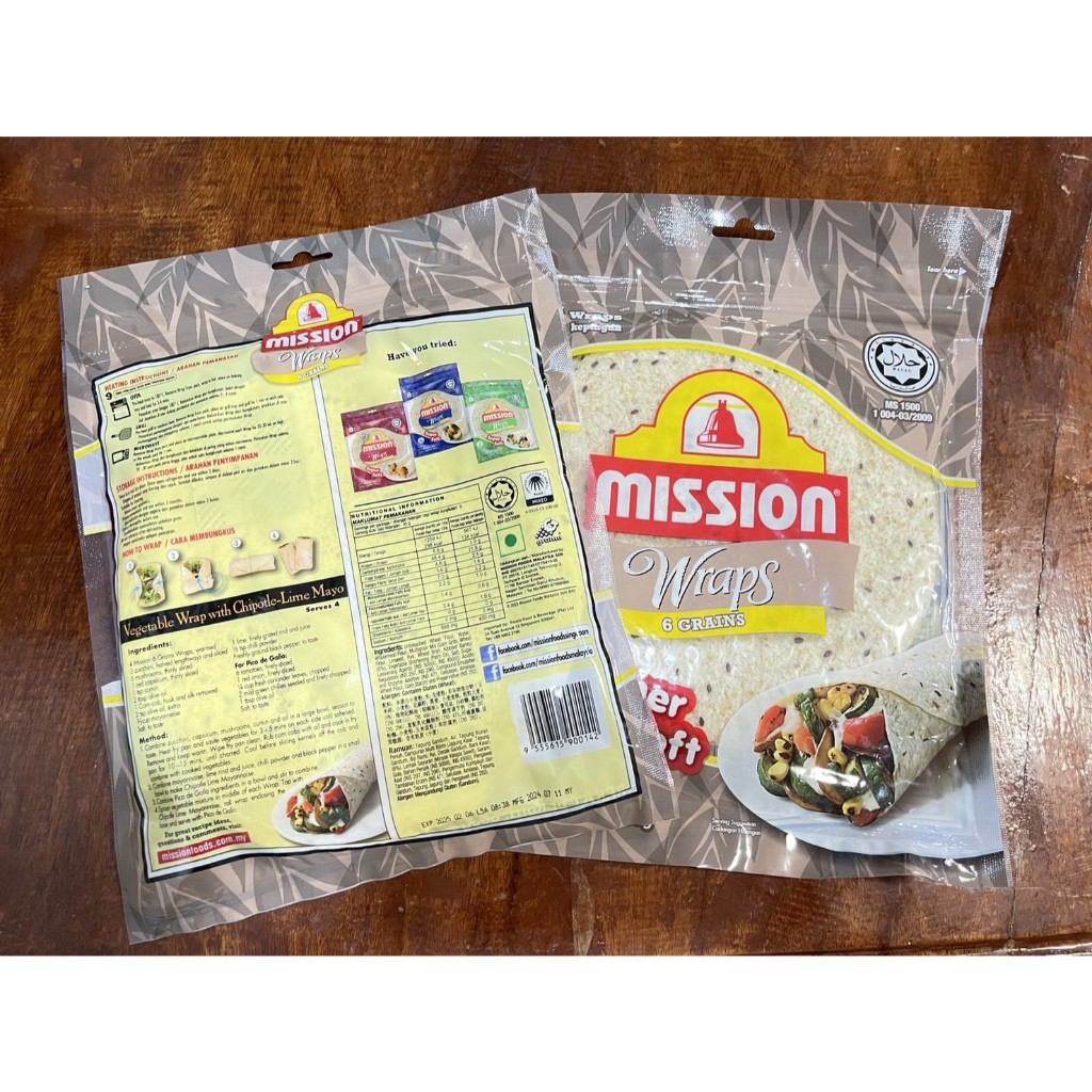mission wrap 6 grainsแผ่นแป้งสำเร็จรูปมิสชั่นแร็ป 6เกรน ขนาด8นิ้ว มี8แผ่น(สีครีม)