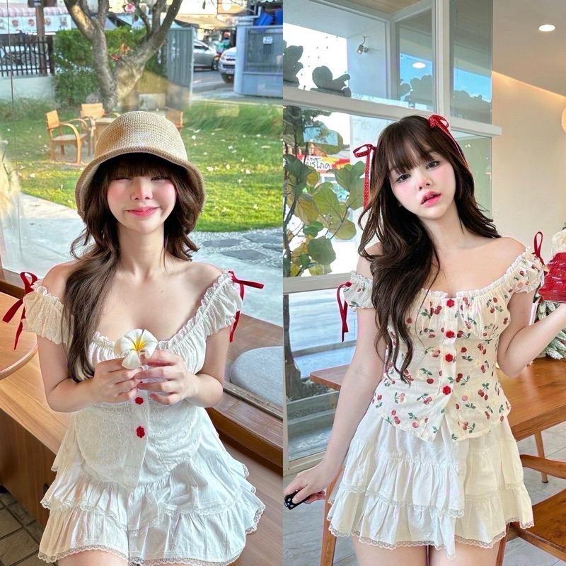 เสื้อแขนตุ๊กตา ผ้าปักฉลุ แต่งระบายลูกไม้ งานป้าย Nusa