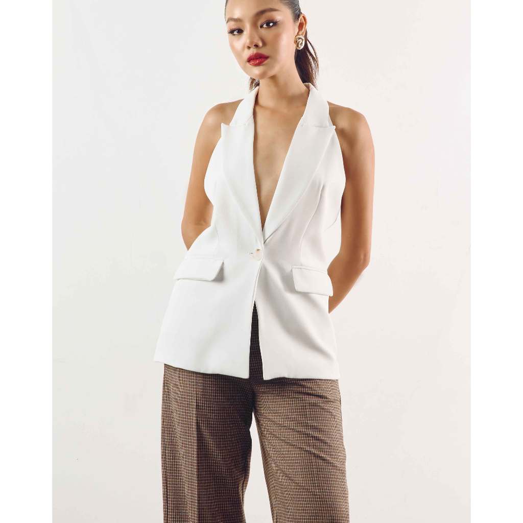 MMCHIC Ivory Sleeveless Blazer (White)