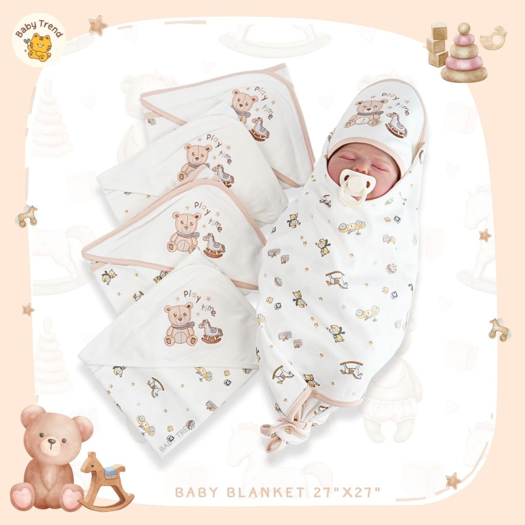 Babytrend ผ้าห่อตัวเด็กแรกเกิด ขนาด 27 x 27 นิ้ว ผ้าคอตตอนนุ่มๆ ลายน่ารัก