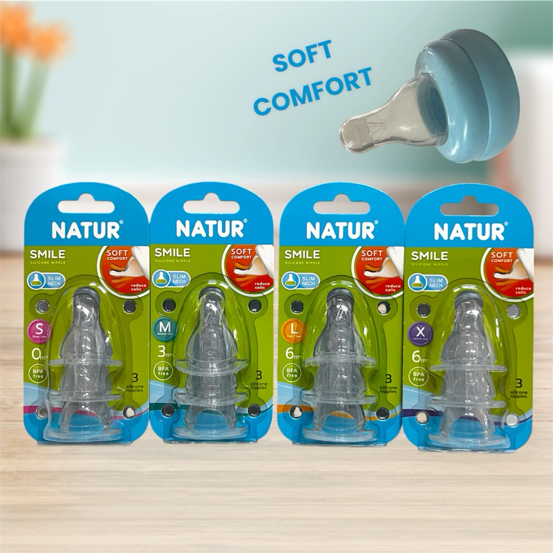 NATUR จุกนมคอแคบรุ่นSMILE1แพคมี3ชิ้น