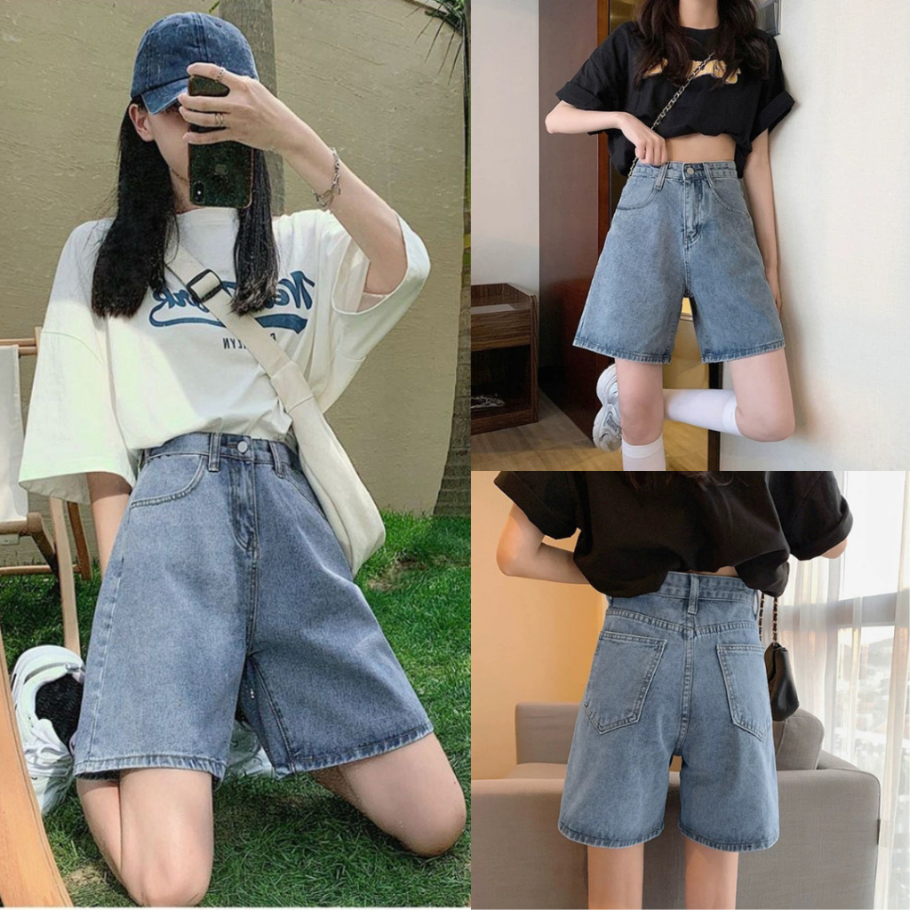 กางเกงยีนส์ ขาสั้นสามส่วน SIZE S-14XL สียีนส์ลายเรียบ