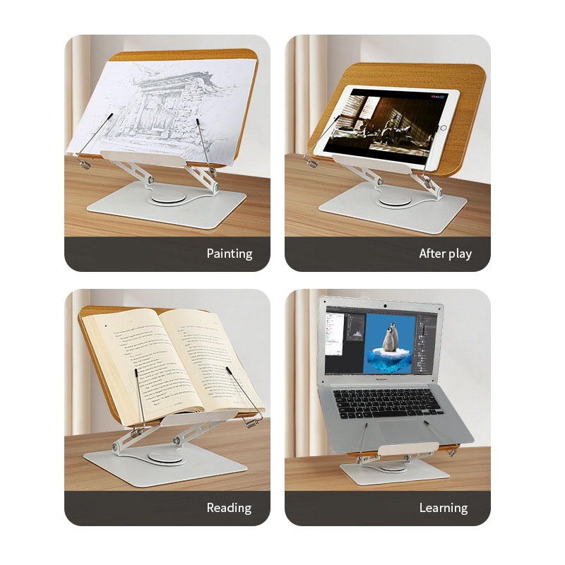 ขาตั้งแล็ปท็อป ขาตั้งอ่านหนังสือไม้ เหมาะสำหรับวาดภาพ ดูหนัง วางโน้ตเพลง ขาตั้งหมุนได้ 360° ยกได้ - รูปที่ 7