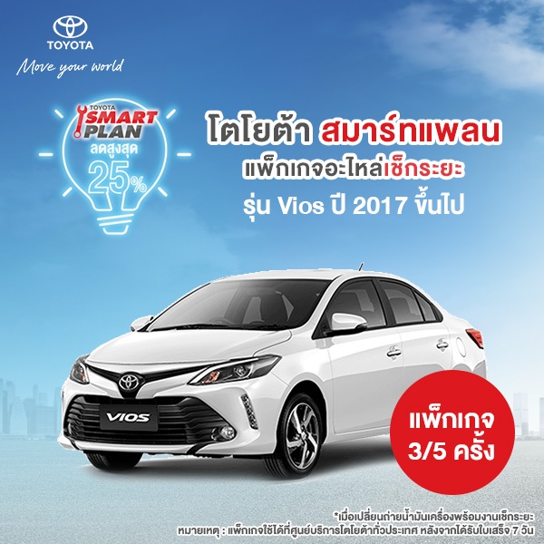 (ทักแชท เมื่อชำระเงินเสร็จและขอสงวนสิทธิ์ในการคืน) TOYOTA Smart Plan แพ็กเกจอะไหล่เช็กระยะ รุ่นVios ปี2017 ขึ้นไป P3/P5
