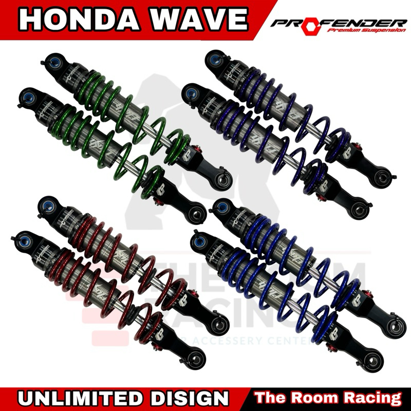 โช๊ค Profender รุ่นFlash/Air Honda WAVE 125i Yamaha PG1 ความสูง330และ 320-310mm ดำ,แดง และสปริงทำสีพาวเดอร์โค้ท