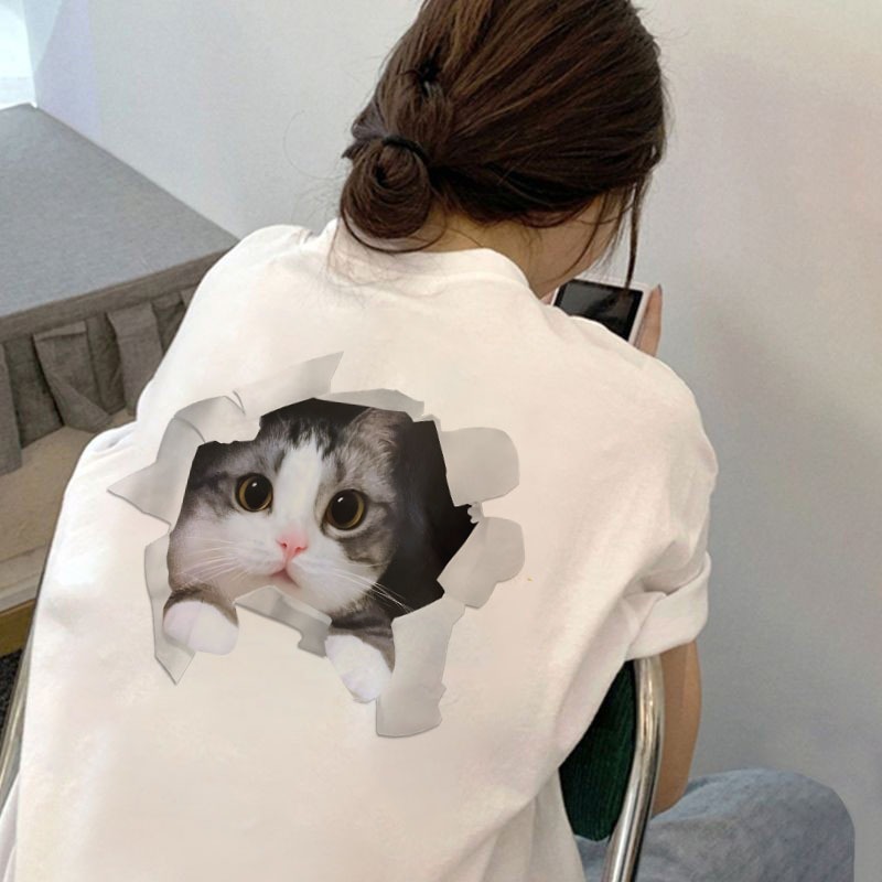 Basi เสื้อยืด oversize unisex สกรีนหน้าหลัง ลาย "CAT" เป็ดเท่ๆ ผ้าคอตตอน100% ใส่สบาย แนวสตรีท ฮิปฮอป