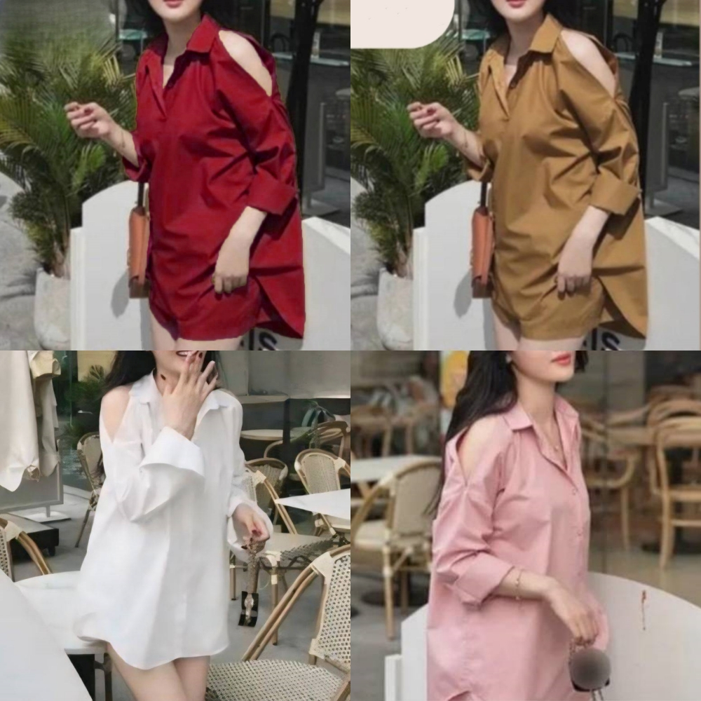 สินค้าพร้อมส่ง ชุดเซตสั้นผ้าครัช เสื้อแขนยาวเว้าไหล่กระดุมหน้า+กางเกงมีซับใน (ค20) A3212