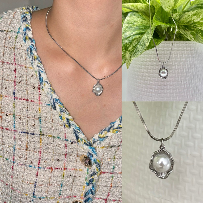 Piing me Stainless steel Necklace | สร้อยคอสแตนเลสพร้อมจี้ไข่มุก