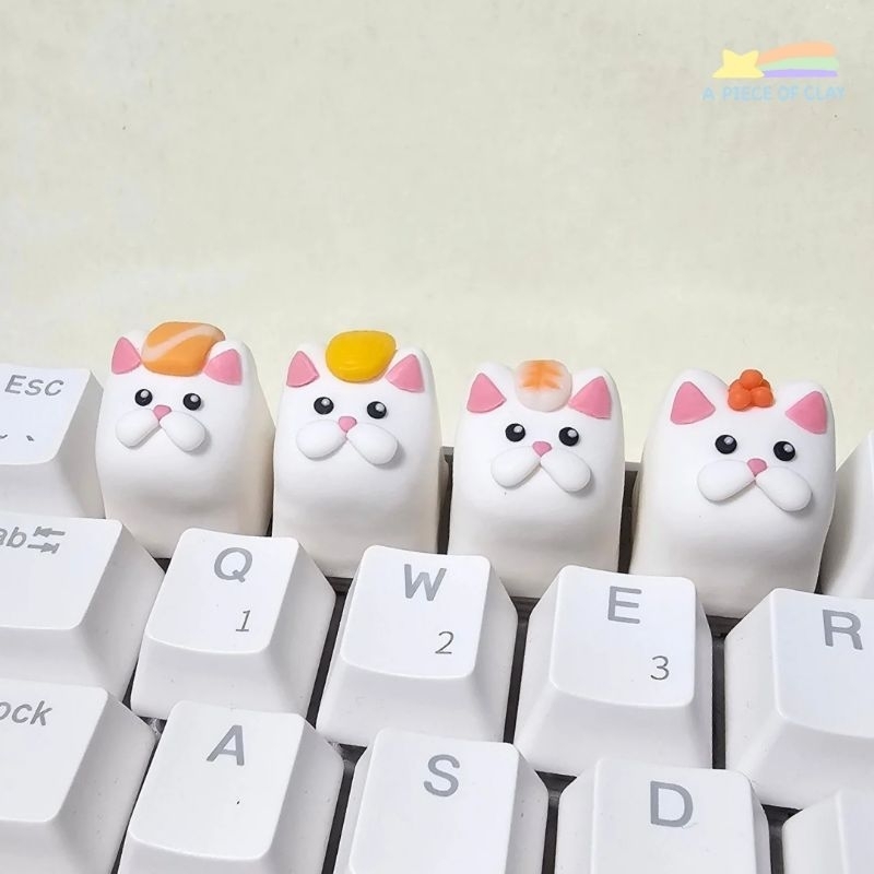 Meow Meow Sushi Keycap handmade คีย์แคปแมวขาวธีมซูชิ