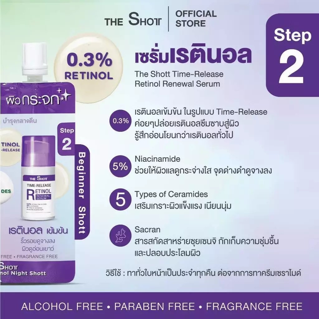 (กล่องx6) THE SHOTT CERAMIDE-RETINOL NIGHT SHOTT  เดอะช็อตต์ เซราไมด์-เรตินอล ไนท์ ช็อตต์ ปริมาณ 5+5 กรัม - รูปที่ 3