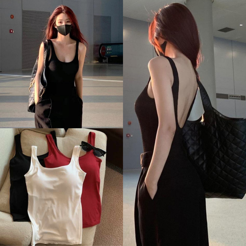 เสื้อกล้ามผู้หญิง ทรงเว้าหลัง เซ็กซี่ มีบราในตัว