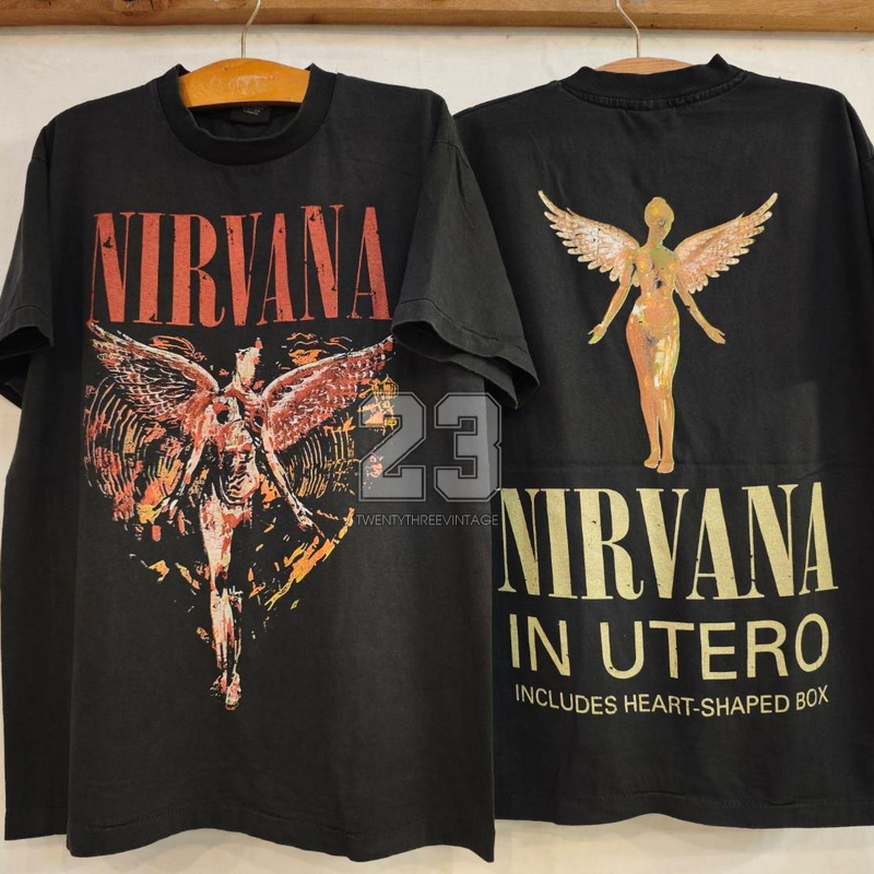 [ 23 ] NIRVANA IN UTERO ฟอกไบโอ นุ่ม เสื้อทัวร์ วงร๊อค วินเทจ vintage shirt