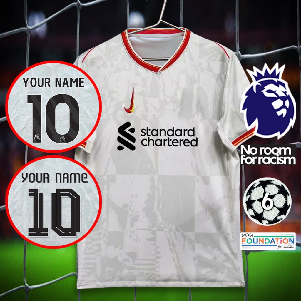 เสื้อฟุตบอลสโมสร ลิ เวอ พู เสื้อหงส์แดง เยือน สีขาว 24-25 AA0101 เกรดเชียร์ รับทำชื่อเบอร์ ไซส์เอเชีย XS-4XL