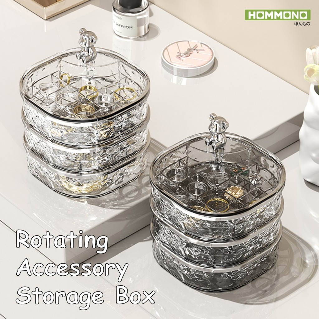 กล่องเก็บเครื่องประดับ ต่างหู สร้อยคอ แบบหมุน 360 องศา พร้อมโมเดล🐻น้องหมีสุดน่ารัก