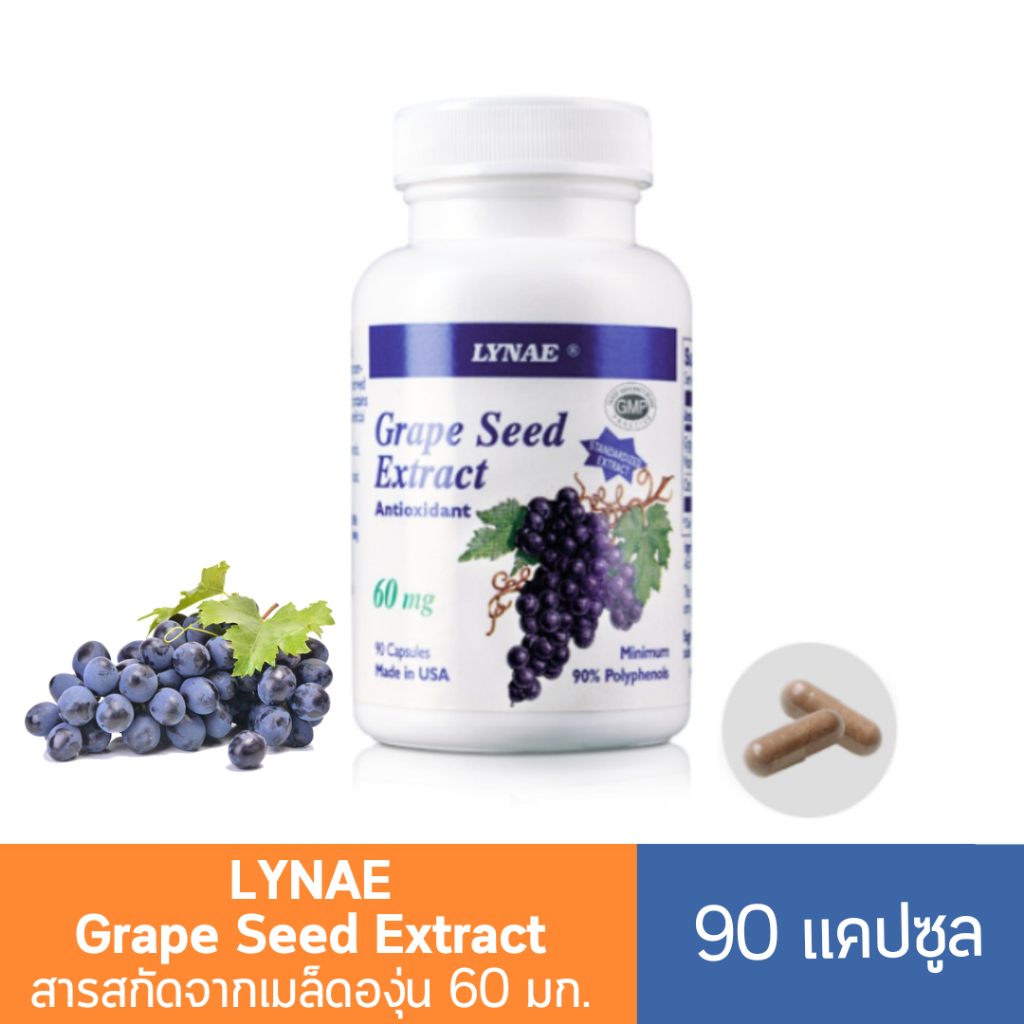 Lynae Grape Seed Extract antioxidant 60 mg. (90 เม็ด) สารสกัดจากเมล็ดองุ่น