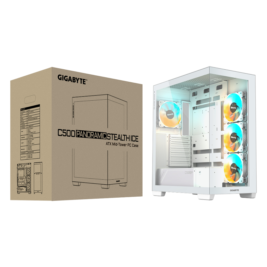 GIGABYTE CASE (เคสเกมมิ่ง) C500 PANORAMIC STEALTH (WHITE) | ATX Mid Tower | 1 Year Warranty (GB-C500