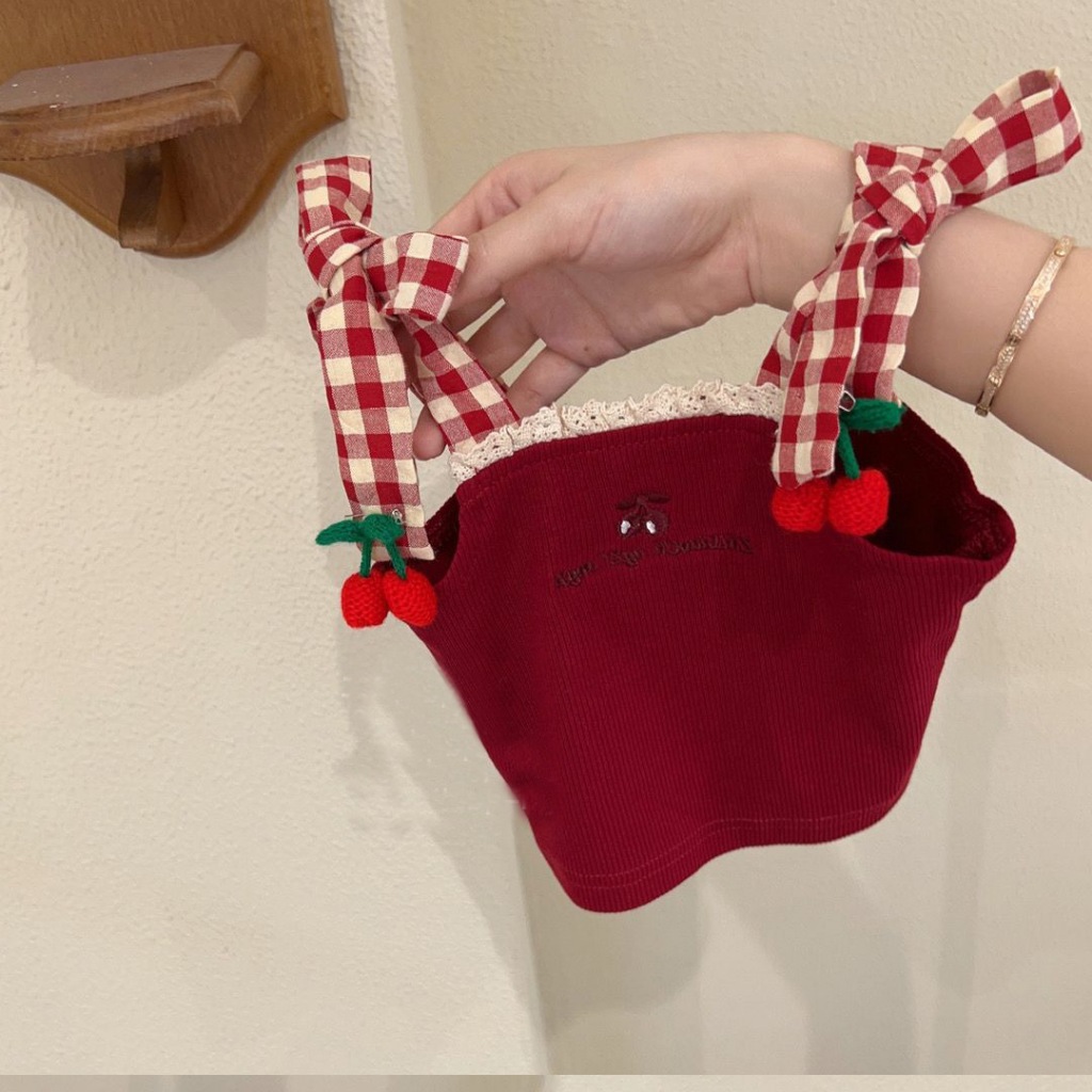 Little Piglet 🐷 พร้อมส่ง ชุดเซ็ต เสื้อสายเดี่ยว กางเกงขาสั้น ขายาว สีแดง ลายสก๊อต น่ารัก เด็กผู้หญิง - รูปที่ 7