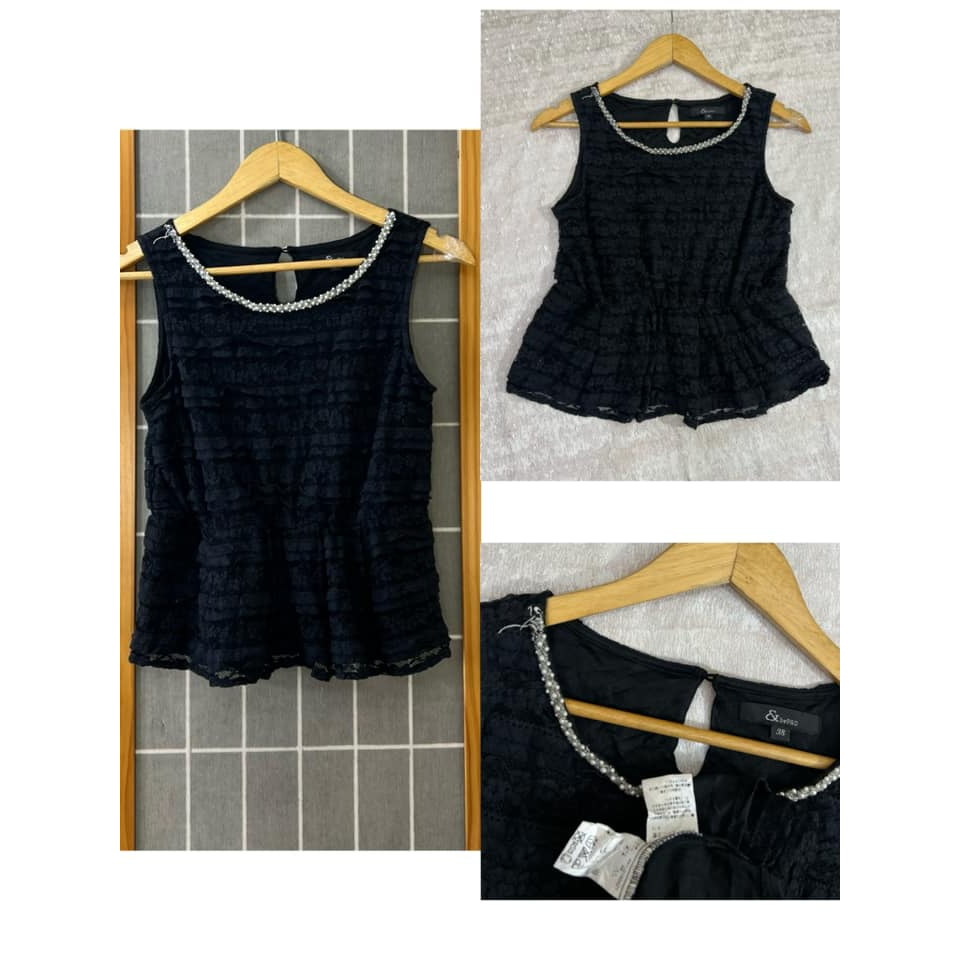 (C882) P&D เสื้อแขนกุดลูกไม้ยืดหยุ่นได้ดีผ้าไนลอน + คอตตอนไซส์ 38 ตัวนี้อะไหล่มุก ด้านซ้ายต้องเย็บย้