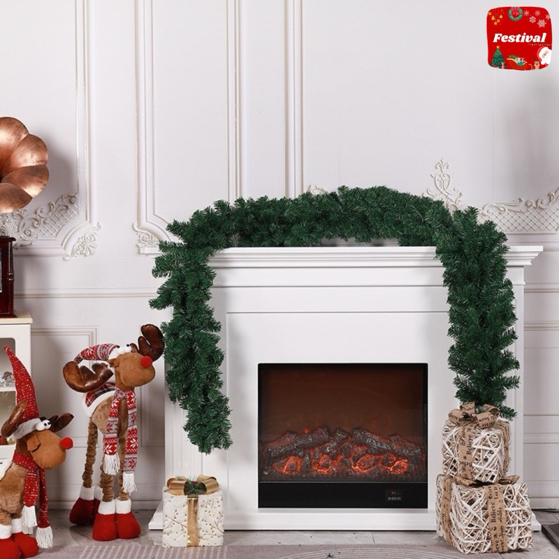 พวงมาลัยต้นสนพรีเมียม Christmas Garland+ ใบฟูแน่นมาก ยาว2.7เมตร ตกแต่งบ้านในช่วงเทศกาลคริสมาสต์ ต้อนรับฤดูหนาว