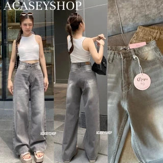 Acasey กางเกงยีนส์ผู้หญิง ขายาว Daisy Jeans กระบอกใหญ่ เฟดฟอก ไซส์ S - XL กางเกงสีน้ำตาล