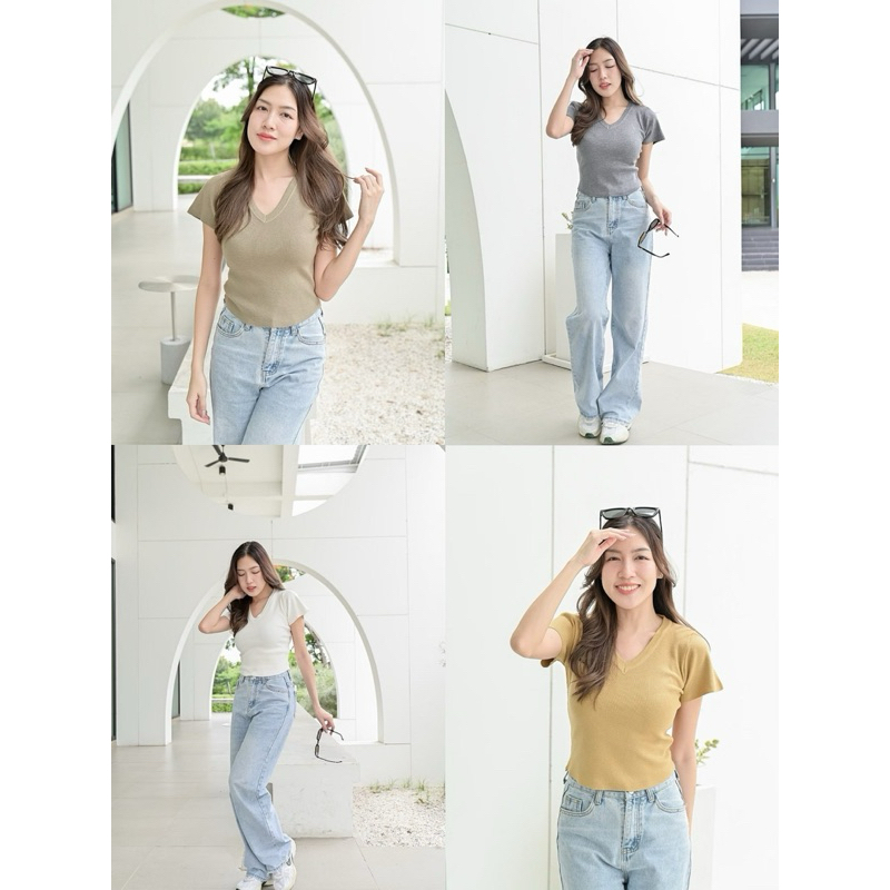 ARITA 🌈 M421 เสื้อคอวีผ้าไหมพรมเนื้อนุ่ม